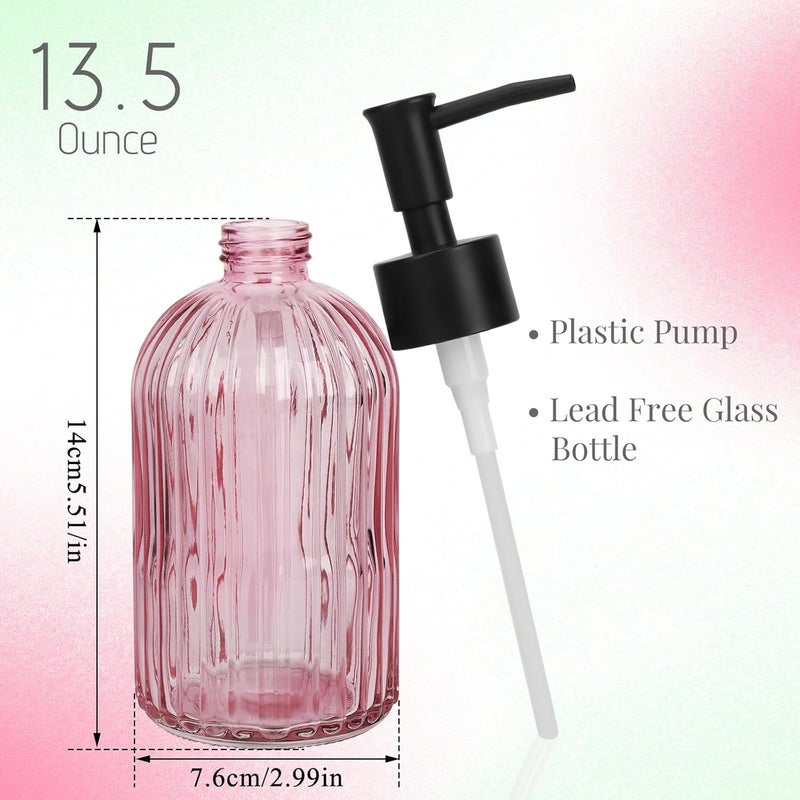 Ulable Glass Soap Dispenser with Plastic Pump, Hand Soap Dispenser for Hand Wash, Lotion Dispenser for Dishwashing Liquid, Lotion Shower Gel (Striped Pink) - Image 2
